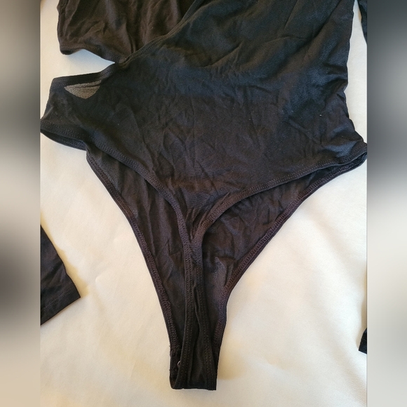 Women's Black bodysuit partial sheer with cutouts & snaps Size Small - Picture 4 of 8
